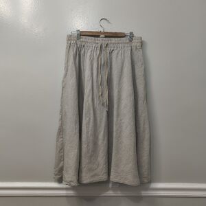 LEN OK Womens 100% Linen Midi Skirt Cream/Beige XXL Lagenlook Flowy Minimalist